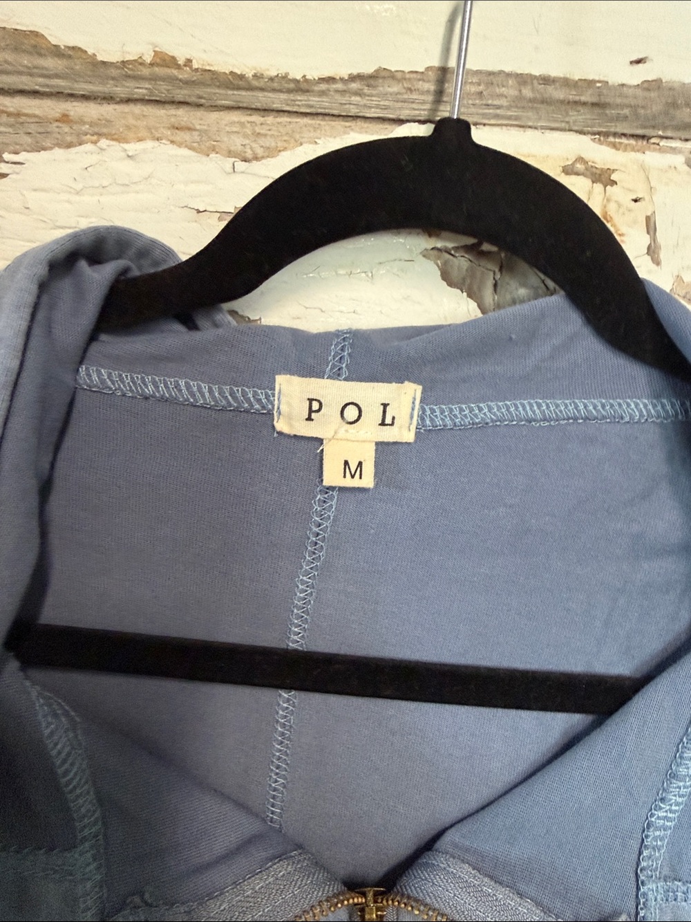 POL Blue and Cream Hooded distressed Zip Bomber Jacket - Picture 3 of 10